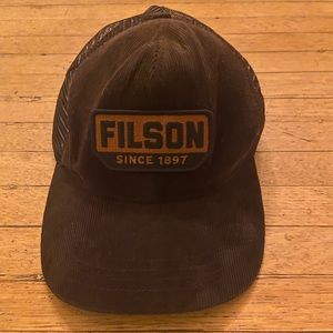 Filson Trucker Hat - brown corduroy with leather strap (one size)